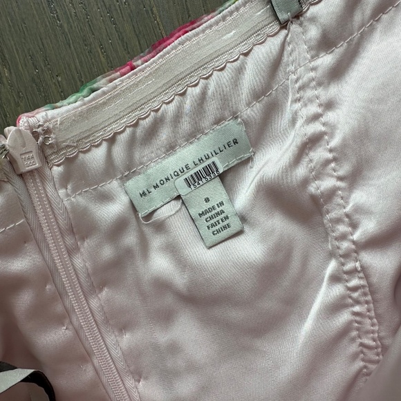 ML Monique Lhuillier Floral Organza Strapless Pink Midi Dress Sweetheart Size 8 - Picture 6 of 11